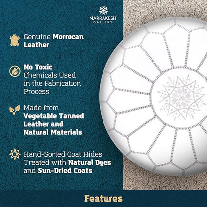Marrakesh Gallery Genuine Leather Round Pouf Unstuffed - Moroccan Ottoman Footstool, Footrest Cover - Boho Decor - Bohemian Living Room, Bedroom, Kids Room, Gift & Wedding