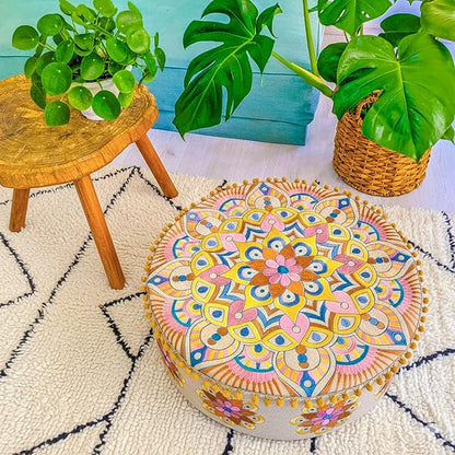 Modern Round Floor Cushion Cover Flower Room Décor Boho Furniture Round Floor Pillow Pouf Footstool Boho Chic Siting Area Stool Cushion Case Luxury Kids Room Décor Cotton 24x8 Unstuffed