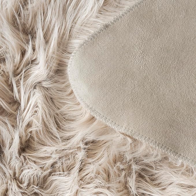 SAFAVIEH Faux Sheep Skin Collection 3' x 5' Beige FSS115K Silken Glam 2.35-inch Thick Area Rug