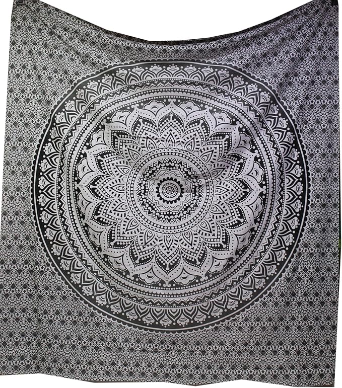 raajsee Grey Black Mandala Tapestry Bedroom Aesthetic - Indie Wall Tapestries Hippie Room Decor - Boho White Trippy Tapestrys Wall Hanging - Mandalas Wall Art 82x92 Inches