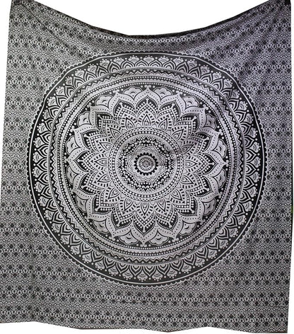 raajsee Grey Black Mandala Tapestry Bedroom Aesthetic - Indie Wall Tapestries Hippie Room Decor - Boho White Trippy Tapestrys Wall Hanging - Mandalas Wall Art 82x92 Inches