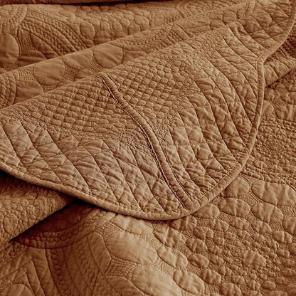 MarCielo 3-Piece 100% Cotton Oversized Bedspread Lightweight Quilt Coverlet Embroidery Farmhouse Bedding Set (Tf Dusty Orange, Oversized Queen (100"x106"))