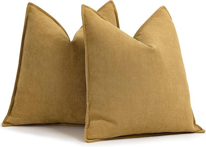 ZWJD Mustard Yellow Throw Pillow Covers 16x16 Set of 2 Chenille Pillow Covers with Elegant Design Soft and Luxurious Decorative Throw Pillows for Couch, Bed, and Home Decor