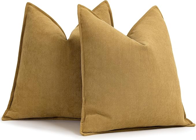 ZWJD Mustard Yellow Throw Pillow Covers 24x24 Set of 2 Chenille Pillow Covers with Elegant Design Soft and Luxurious Decorative Throw Pillows for Couch, Bed, and Home Decor