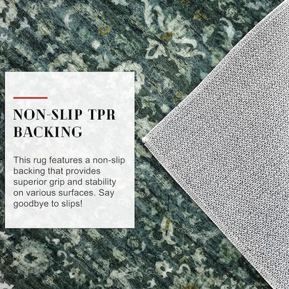 Runner Rug 2.6x10, Dark Green Washable Long Hallway Rug Runner Non-Slip Soft Kitchen Runner Thin Printed Faux Wool Super Soft Carpet for Entryway Bedroom Laundry Room Indoor Home Decor