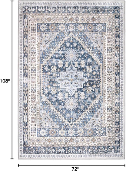 zesthome 6x9 Area Rug, Super Soft Washable Rugs for Living Room, Non-Slip Stain Resistant Vintage Rugs, Ultra-Thin Large Area Rugs (Blue/Beige,6'x9')