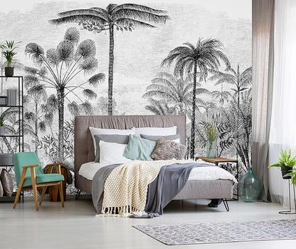 Tropical Forest Wall Mural Black Palm Tree Wallpaper Mural for Living Room Bedroom（Not Peel and Stick）