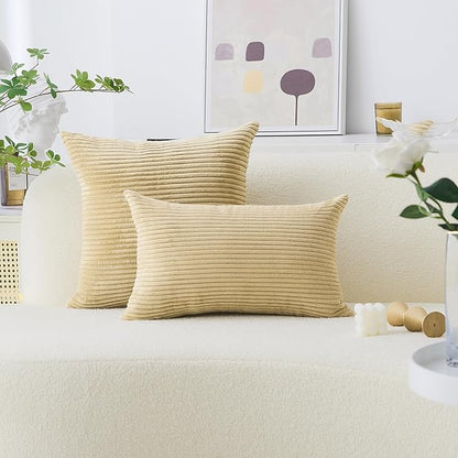 Home Brilliant 22x22 Pillow Covers Set of 2 Throw Pillows Covers Striped Velvet Sofa Pillows Decorative for Bed Living Room, 55cm, 22 x 22 Inche, Taupe