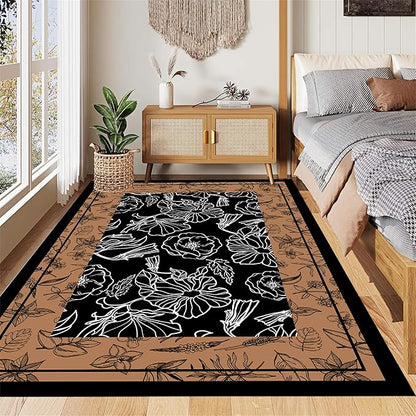 Vintage Boho Area Rug 2x3ft, Floral Print Non-Slip Low Pile Carpet, Machine Washable Indoor Rug for Living Room, Bedroom, Dining Room, Nursery & Dorm