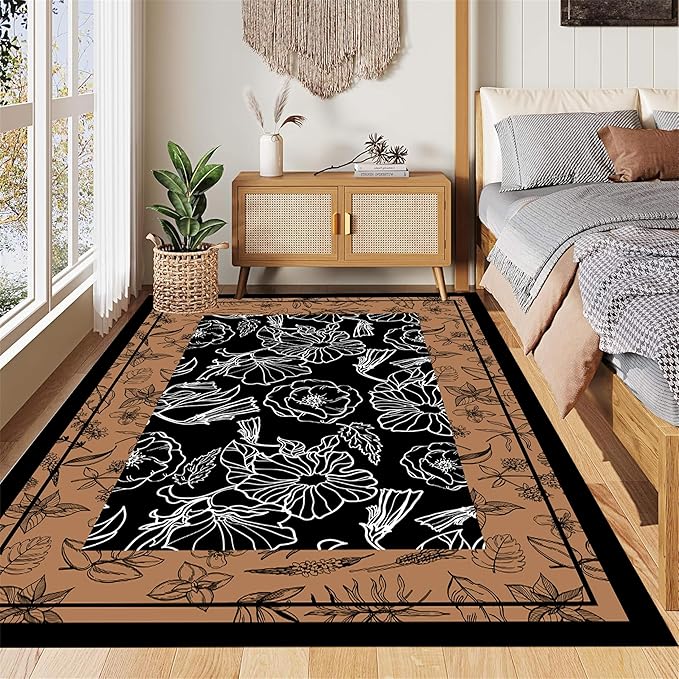 Vintage Boho Area Rug 3x4ft, Floral Print Non-Slip Low Pile Carpet, Machine Washable Indoor Rug for Living Room, Bedroom, Dining Room, Nursery & Dorm