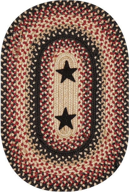 Homespice Primitive Star Gloucester Jute Braided Oval Placemats, Warm Primitive Decor, Set of 6, 13x19 Black and Red Table Mats - Vibrant Colors, Durable, Easy to Clean and Protects Furniture
