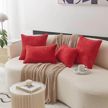 Home Brilliant Red Pillow Covers 12x20 Throw Pillows for Couch Pack of 2 Striped Corduroy Lumbar Rectangle Indoor Pillow Cover Holiday Bench Sofa Couch Christmas, 12 x 20 inch, Red