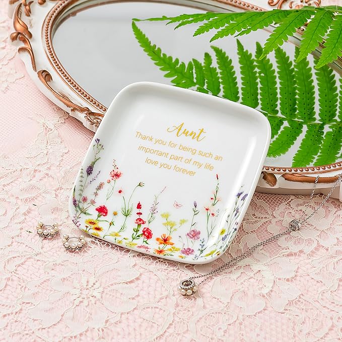 Crisky Jewelry Ring Dish for Aunt Birthday Gifts, Thinking of You Gift for Aunt from Niece, Best Antie Gift Ideas from Nephew Thanksgiving Day Christmas Valentines (Love You Forever) Trinket Tray