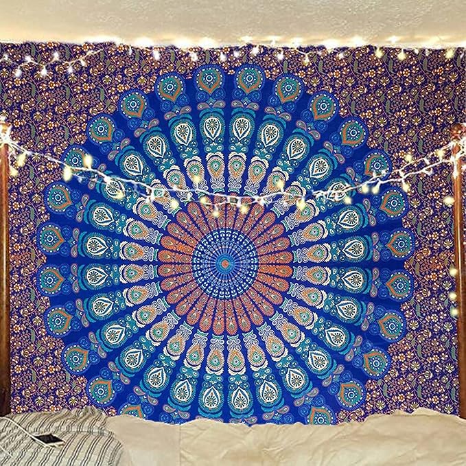 raajsee Turquoise Tapestry- Best Mandala Wall Hanging- Bedding Tapestry For Bedroom Aesthetic-Size Small (52x60 Inches / 132x152 Cms)