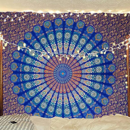 raajsee Turquoise Tapestry- Best Mandala Wall Hanging- Bedding Tapestry For Bedroom Aesthetic-Size Small (52x60 Inches / 132x152 Cms)