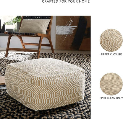Signature Design by Ashley Adamont Casual Handwoven Geometric Pouf, Beige & White