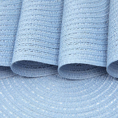 SHACOS Round Braided Placemats Set of 6 Round Table Mats for Dining Tables 15 inch (Light Blue, 6)