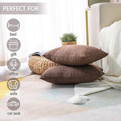 Stellhome Rectangle Linen Throw Pillow Covers Solid Fall Decorative Cushion Covers Pillowcase for Home Decoration, Set of 2, 12 x 20 inch (30 x 50 cm), Brown
