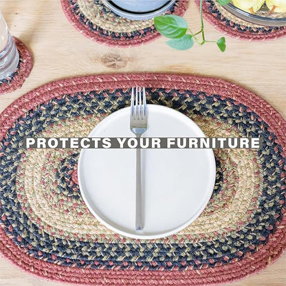 Homespice Highland Jute Braided Placemats, Warm Country and Lodge Decor, Set of 4, Multicolor 13x19 Oval Table Mats - Vibrant Colors, Durable, Easy to Clean and Protects Furniture