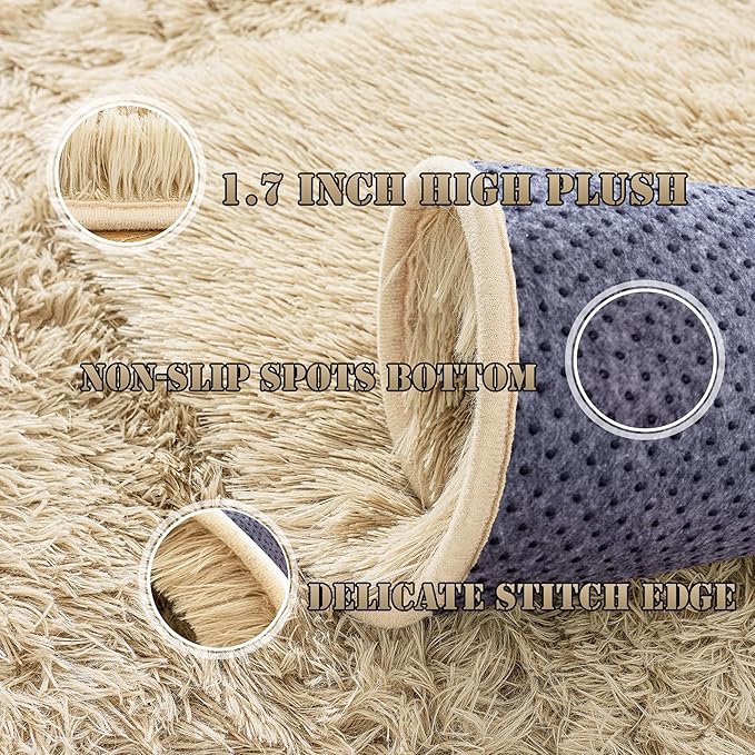 8x10 Large Area Rugs for Living Room, Ultra Fluffy Shag Rug for Bedroom, Modern Plush Soft Carpet for Girls Boys Kids Room Dorm Fuzzy Non Slip Rug for Home Decor Aesthetic, Camel
