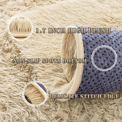 8x10 Large Area Rugs for Living Room, Ultra Fluffy Shag Rug for Bedroom, Modern Plush Soft Carpet for Girls Boys Kids Room Dorm Fuzzy Non Slip Rug for Home Decor Aesthetic, Camel