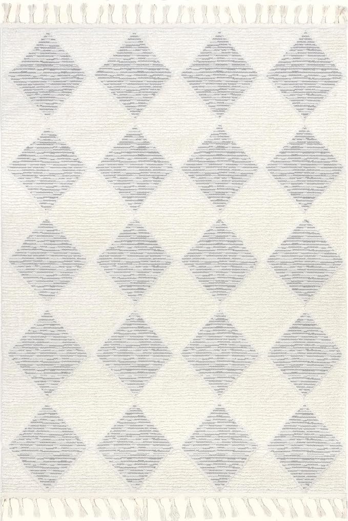 Nuloom Marissa Off-White/Grey, 8'10" x 12', Diamond, Tassel, Soft and Cozy, High Traffic, Stain Resistant, Easy Clean, Durable Area Rug for Bedroom, Living Room, Dining Space, Den, Foyer, Entryway