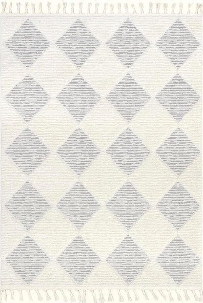 Nuloom Marissa Off-White/Grey, 8'10" x 12', Diamond, Tassel, Soft and Cozy, High Traffic, Stain Resistant, Easy Clean, Durable Area Rug for Bedroom, Living Room, Dining Space, Den, Foyer, Entryway
