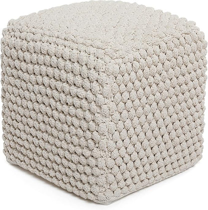 BIRDROCK HOME Bud Pouf Foot Stool Ottoman - Knit Bean Bag Floor Chair - Cotton Braided Cord - Great for The Living Room, Bedroom and Kids Room - Small Furniture