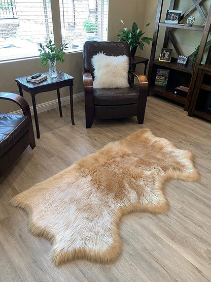 LAMBZY Faux Sheepskin Super Soft Hypoallergenic Silky Shag Rug for Living Room, Kids Room, Sofa (Triple Side by Side 3'x6', Beige)
