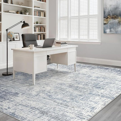 12x15 Area Rug Living Room: Washable Large Neutral Blue Rugs Abstract Soft Modern Stain Resistant Indoor Floor Non-Slip Carpet for Bedroom Nursery Kids Office Playroom Dining Room Under Table Home