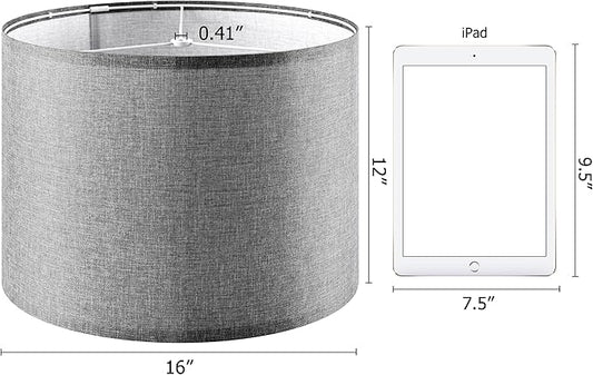 Gray Large Drum Lamp Shades for Floor Lamps Table Lamp Farmhouse Lamp Shade 16" Top x 16" Bottom x 12" High (Spider) Medium Lampshade - Lampshades Replacement By GO&SO Assembly is Required