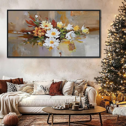 Yellow Floral Wall Art - Large Abstract Wall Art Canvas for Bedroom and Living Room - Framed Pictures for Living Room Wall Decor - Modern Artwork for Bedroom Above Bed 24×48IN