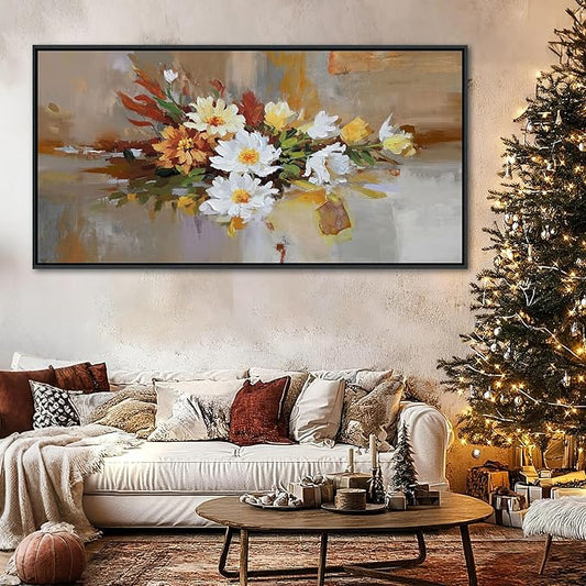 Yellow Floral Wall Art - Large Abstract Wall Art Canvas for Bedroom and Living Room - Framed Pictures for Living Room Wall Decor - Modern Artwork for Bedroom Above Bed 24×48IN