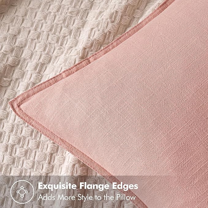MIULEE Decorative Linen Euro Sham Pillow Covers 24x24 Pink Boho Farmhouse Neutral Valentine Spring Couch Throw Pillows for Bed Pack of 2 Accent Modern Pillowcase Sofa Livingroom Home Decor