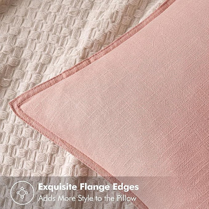MIULEE Decorative Linen Euro Sham Pillow Covers 24x24 Pink Boho Farmhouse Neutral Valentine Spring Couch Throw Pillows for Bed Pack of 2 Accent Modern Pillowcase Sofa Livingroom Home Decor