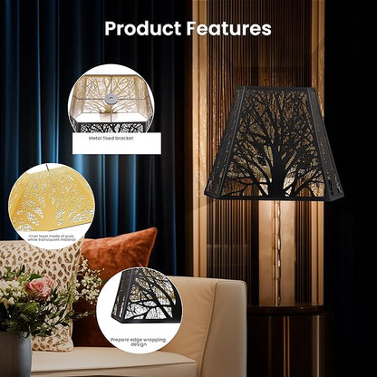 ALUCSET Bell Lamp shade, Large Metal Lampshade(Spider Fitter) Square Cut Corner, (7+9)" Top x (10.25+16)" Bottom x 12.25" High,Etched Forest Lamp Shades Replacements for Table Lamps and Floor Lamps