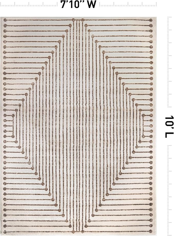 Rugshop Beige and Brown Geometric Area Rug – Soft Abstract Line Pattern Carpet for Living Room, Bedroom, or Office – Contemporary Neutral Decor Accent 7' 10" x 10' Beige