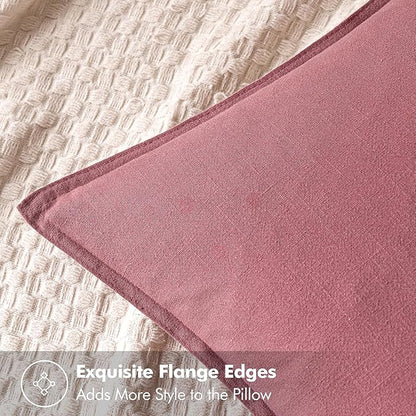 MIULEE Decorative Linen Euro Sham Pillow Covers 22x22 Inch Cranberry Red Boho Farmhouse Neutral Couch Throw Pillows for Bed Pack of 2 Accent Modern Pillowcase Sofa Livingroom Home Decor