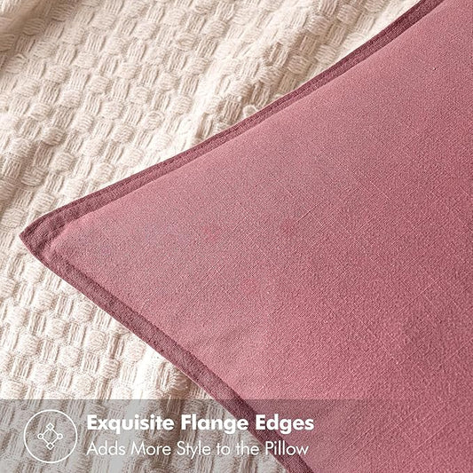 MIULEE Decorative Linen Euro Sham Pillow Covers 22x22 Inch Cranberry Red Boho Farmhouse Neutral Couch Throw Pillows for Bed Pack of 2 Accent Modern Pillowcase Sofa Livingroom Home Decor