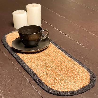 CHARDIN HOME Verona Oval Woven Jute & Cotton Braided Table Runner, Size -8 x 24 Inches, Color - Natural Jute with Black Border