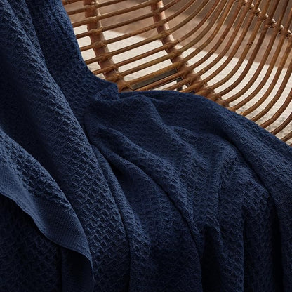 Bedsure Gentlesoft 100% Cotton Blanket King Size for Bed - Breathable and Soft, Thick Cozy Waffle Weave Christmas Blanket Gift for Women, Pageant Blue, 104x90 inches