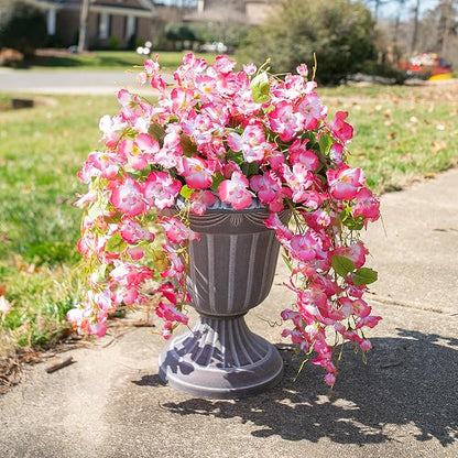 Fake Hibiscus Artificial Hanging Flowers Plants for Outdoors Spring Decoration, 2pcs Silk Hibiscus Vines Realistic UV Resistant Pink Faux Flowers for Outside Planter Porch Patio Yard Wedding Party Urn