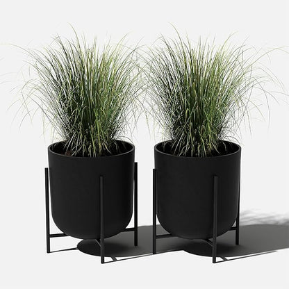 Veradek Mason Series Raised Lima Planter - Round Planter for Patio/Balcony | Plastic-Stone Composite w/Metal Plant Stand | Modern Décor for Plants
