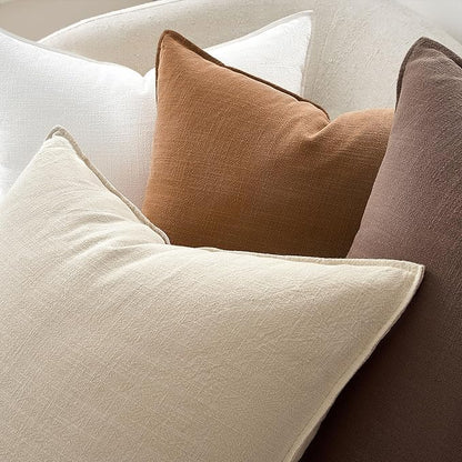 Pack of 4 Linen Lumbar Pillow Covers Neutral Farmhouse Couch Throw Pillows for Bed Accent Modern with Flange Design Pillowcase Sofa Livingroom Home Decor 12x20 Inch