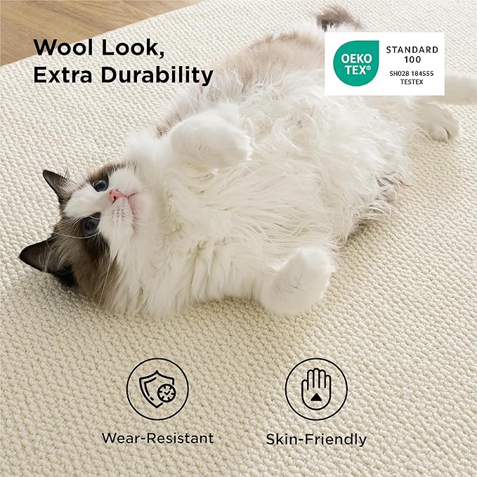 Bedsure 5x7 Faux Wool Area Rugs for Living Room, Machine Washable Carpet, Non-Slip Backing, Pet Friendly Throw Rug for Bedroom Dining Room, Linen