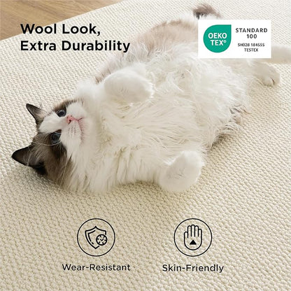 Bedsure 8x10 Faux Wool Area Rugs for Living Room, Machine Washable Carpet, Non-Slip Backing, Pet Friendly Throw Rug for Bedroom Dining Room, Linen