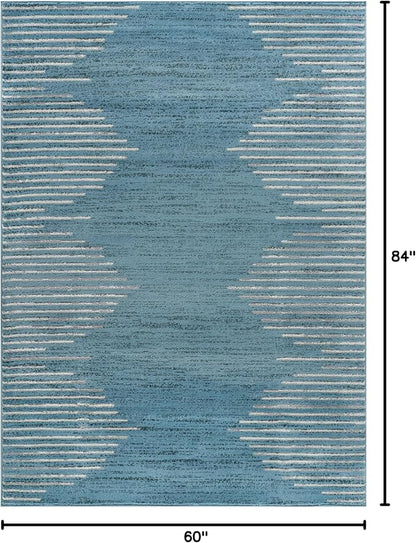 Rugshop Bohemian Stripe Stain Resistant High Traffic Living Room Kitchen Bedroom Dining Home Office Area Rug 5' x 7' Blue