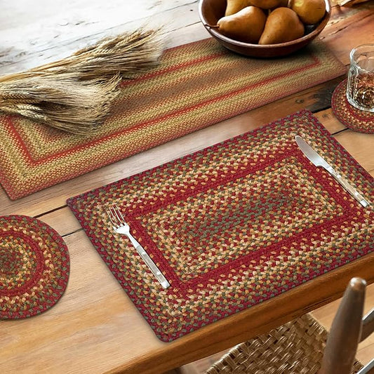 Homespice Cider Barn Long Table Runner - 11"x36", Rectangle, Red - Handcrafted with Jute - Rich Colors, Easy to Clean, Durable and Protects Furniture