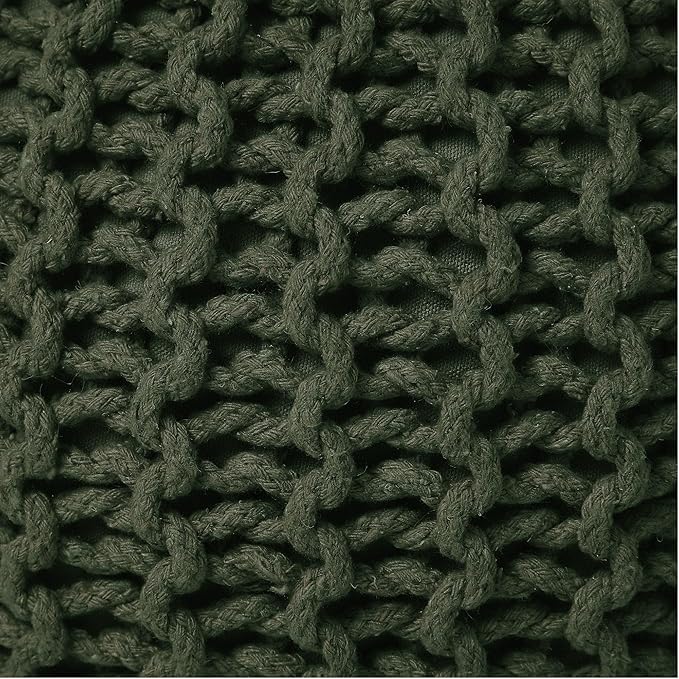 REDEARTH · Round Hand Knitted Pouf - Foot Stool Bean Bag Ottoman - Cord Boho Pouffe - Poof Accent Beanbag Footrest for Living Room - Bedroom - Patio - Lounge (19.5"x19.5"x14") - Olive, Set of 2