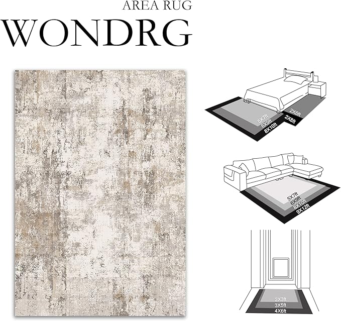 10x14 Area Rug Brown Grey Abstract Living Room Bedroom Washable Carpet Neutral Modern Non Slip Soft Low Pile Indoor Large Throw Rug for Dining Room Office